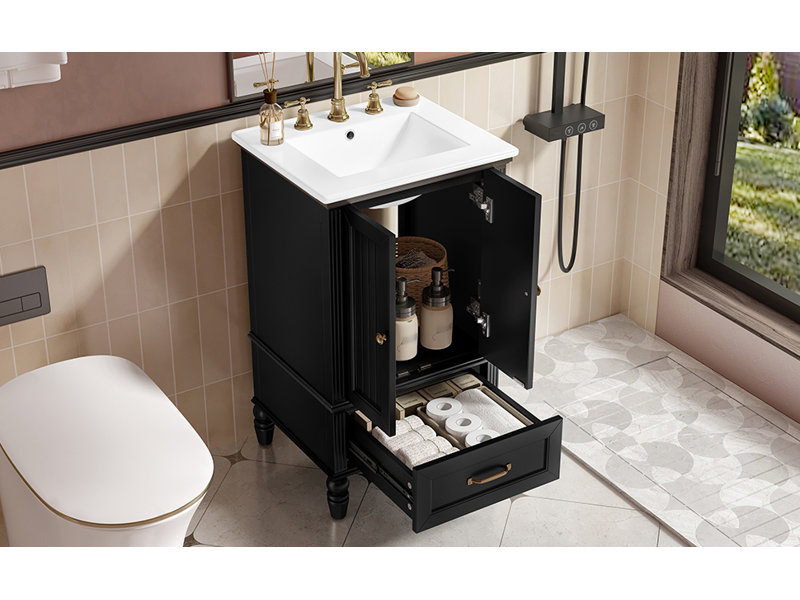 Valehurst 20" Modern Bathroom Vanity  with Ceramic Sink and Ample Storage, Black