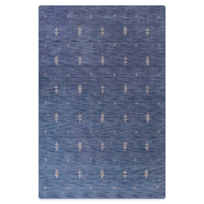 Tapis en laine écologique tissés à la main - 90 x 150 cm, rectangulaire | Couleur bleue | Style contemporain, épais, à poils longs, antidérapant, idéal pour le salon et la chambre.