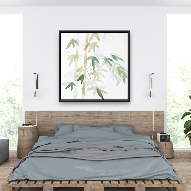Aquarelle feuilles et branches de bambou - Toile de salle de bain exotique