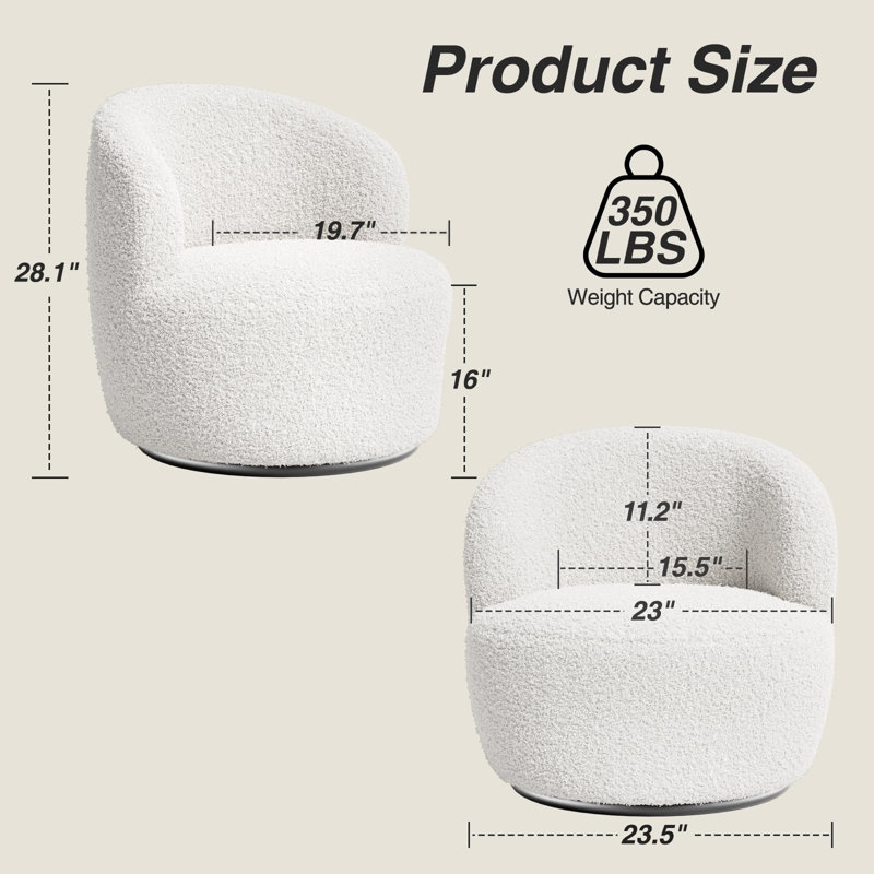 Fauteuil demi-tonneau rembourré et pivotant, Polyester blanc