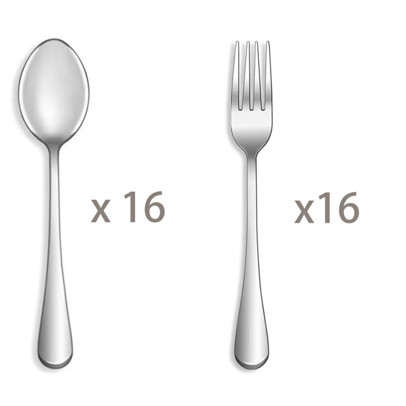 Ensemble de couverts en acier inoxydable de qualité alimentaire Didadi, ensemble de 32 couverts, fourchettes et cuillères pour la maison, la cuisine et le restaurant, va au lave-vaisselle - 16 fourchettes de table (8 pouces) et 16 cuillères à café (6,5 pouces), miroir poli