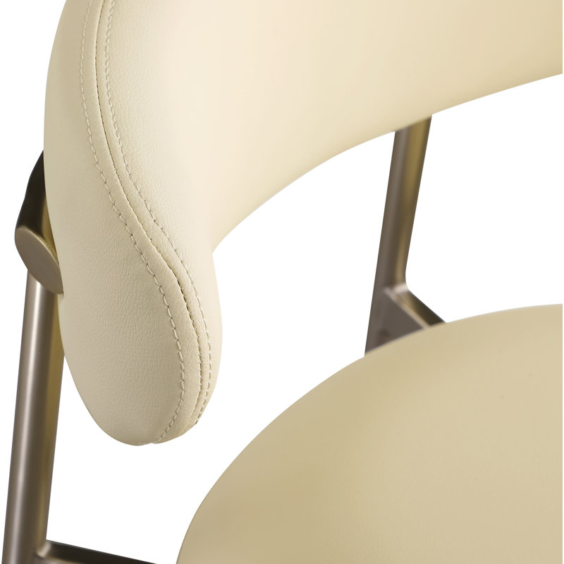 Tabouret de comptoir Lupita, Crème végétalien en cuir, Or brossé
