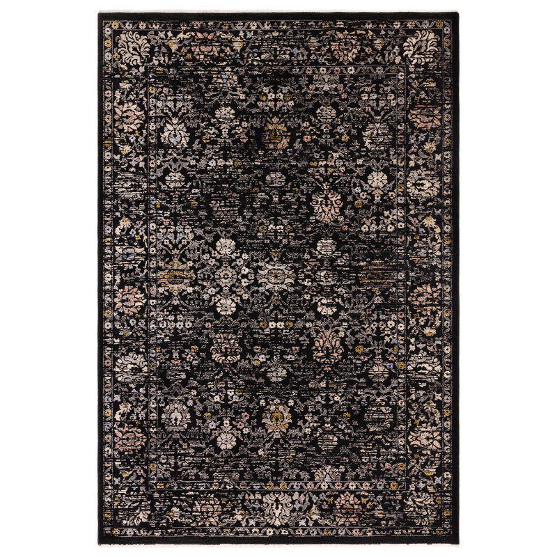 Persian Machine Woven Floral Black Area Rug, Rectangle 120 x 166cm