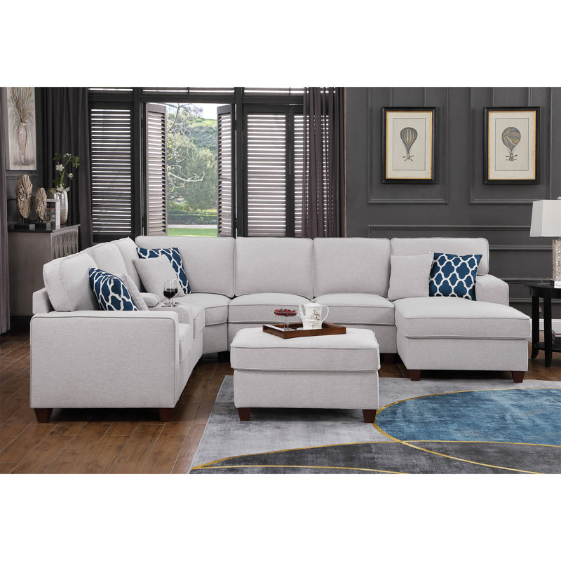 Canapé modulaire avec repose-pieds 8 pièces Tina, Gris clair
