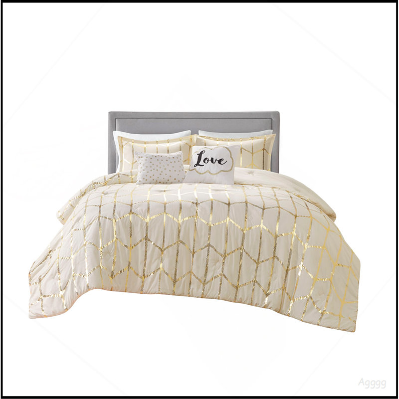 Polyester Comforter, Ivory+Gold Abstract