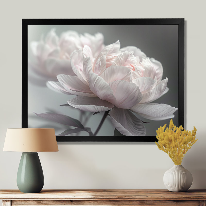 Rozier - Décoration murale pivoines, H 12 po x l 20 po, Cadre noir