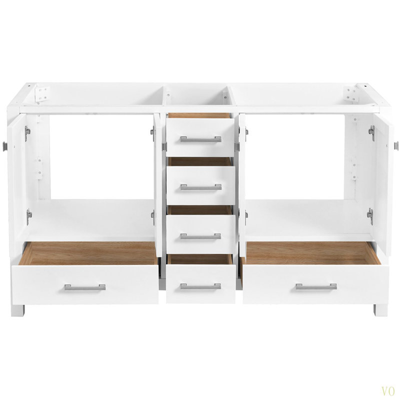 60'' Bathroom Vanity, Solid Wood Frame Bathroom Storage Cabinet, Freestanding Vanity Top With Double Basin