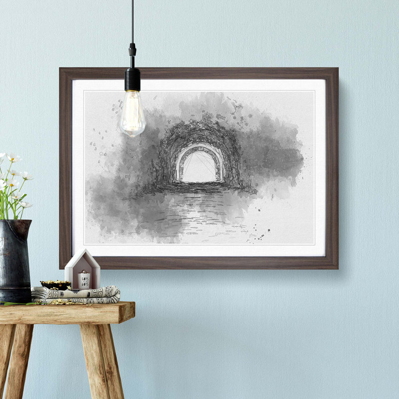 Brick Tunnel in Abstract - Picture Frame Painting Print, 27cm H x 36cm W x 2cm D, Walnut Framed