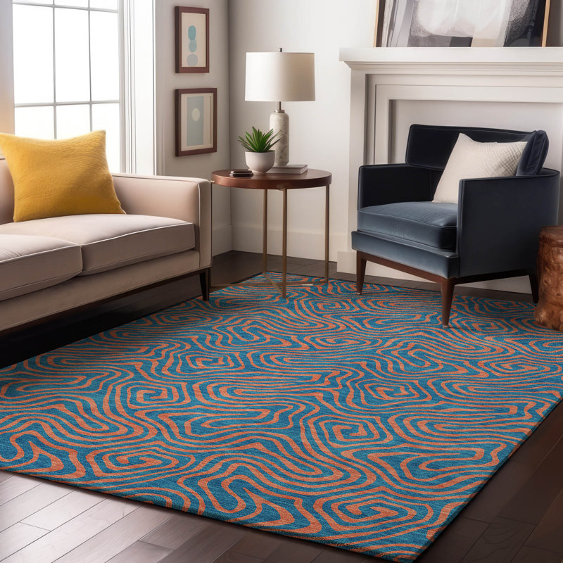 Premium Machine Washable Birchview AMF1031 Swirls Rug, Rectangle 10' x 14'