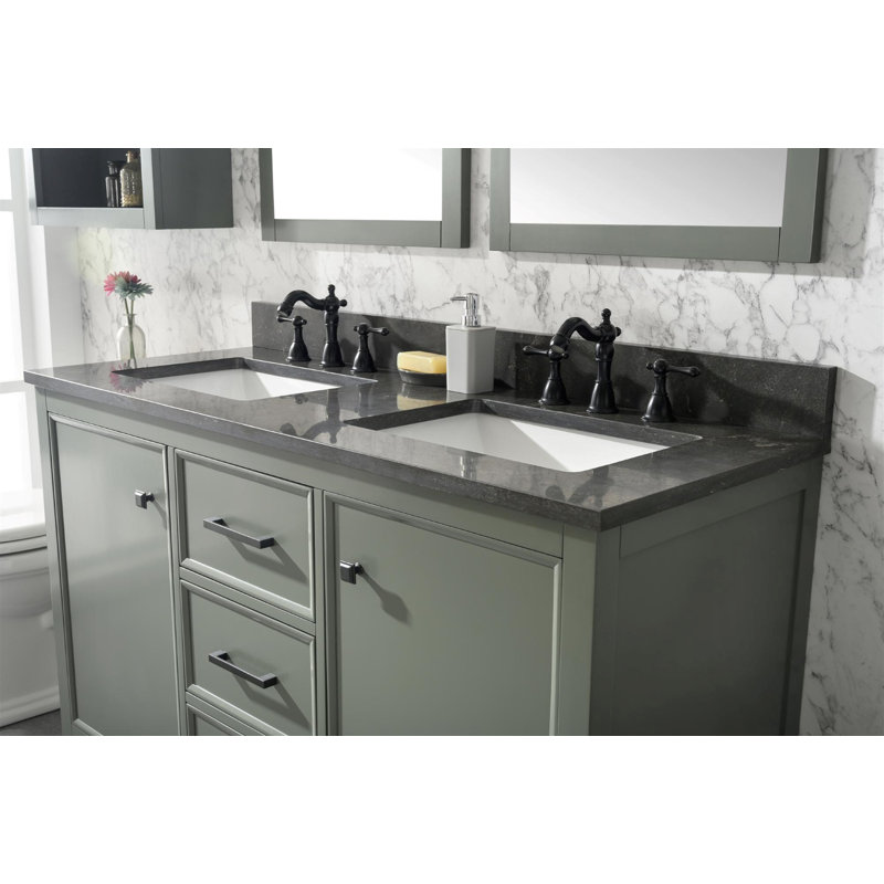 Talanna 54'' Double Bathroom Vanity with Marble Top, Pewter Green