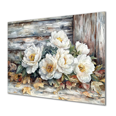 Pivoines près de la grange d'automne - pivoines, impression sur métal