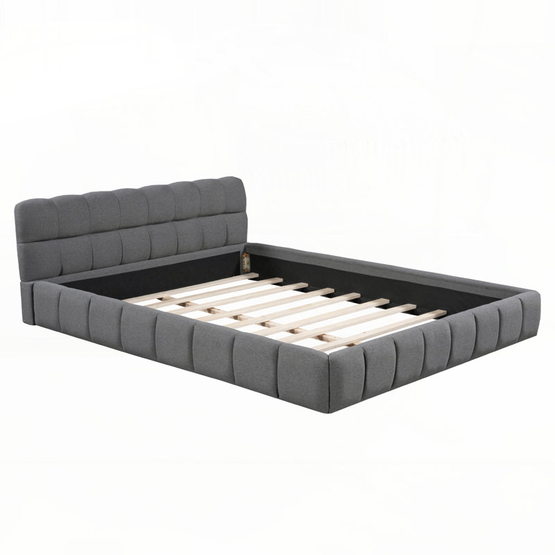 Upholstered Grounded Bed, Gray