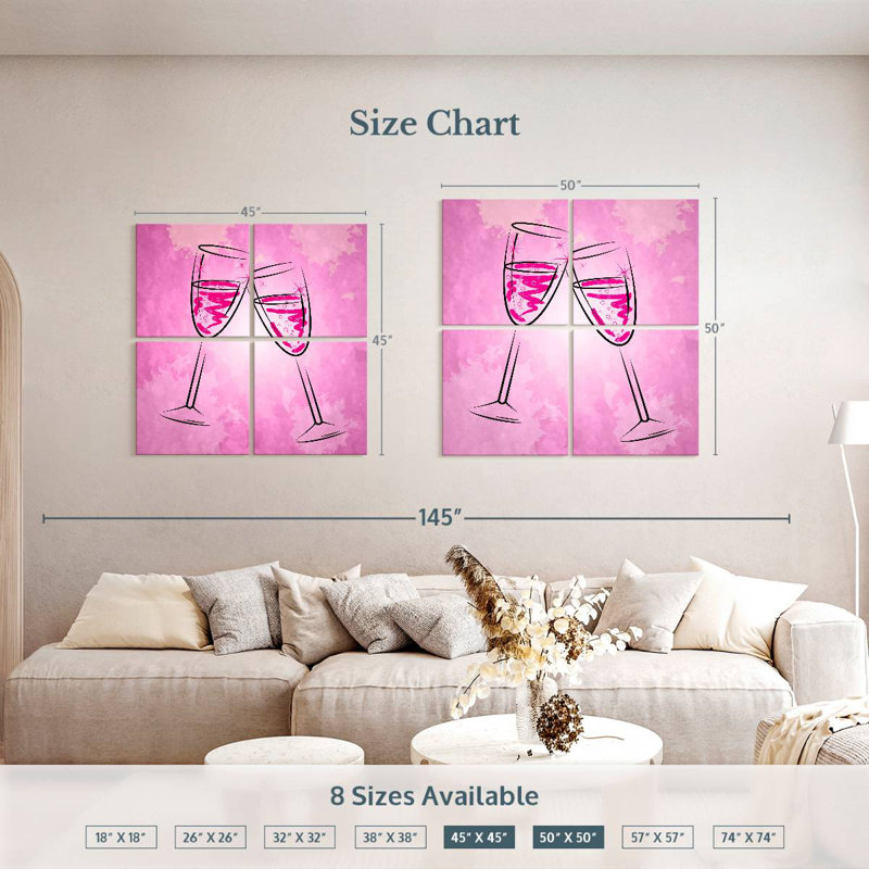 Yarlin Pink Champagne Glasses, 45" H x 45" W