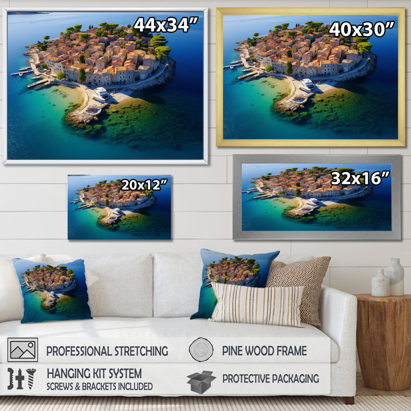 Village de plage aérienne dans le sud de la France III - plage et océan, art mural, Cadre de coin argenté fermé