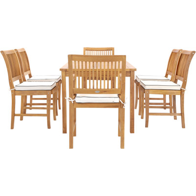 Outdoor 7 - Piece Teak Dining Set with Cushions