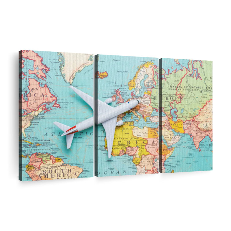 «Plane World Travel Wall Art» sur, H 20 po x l 33 po x P 1,25 po