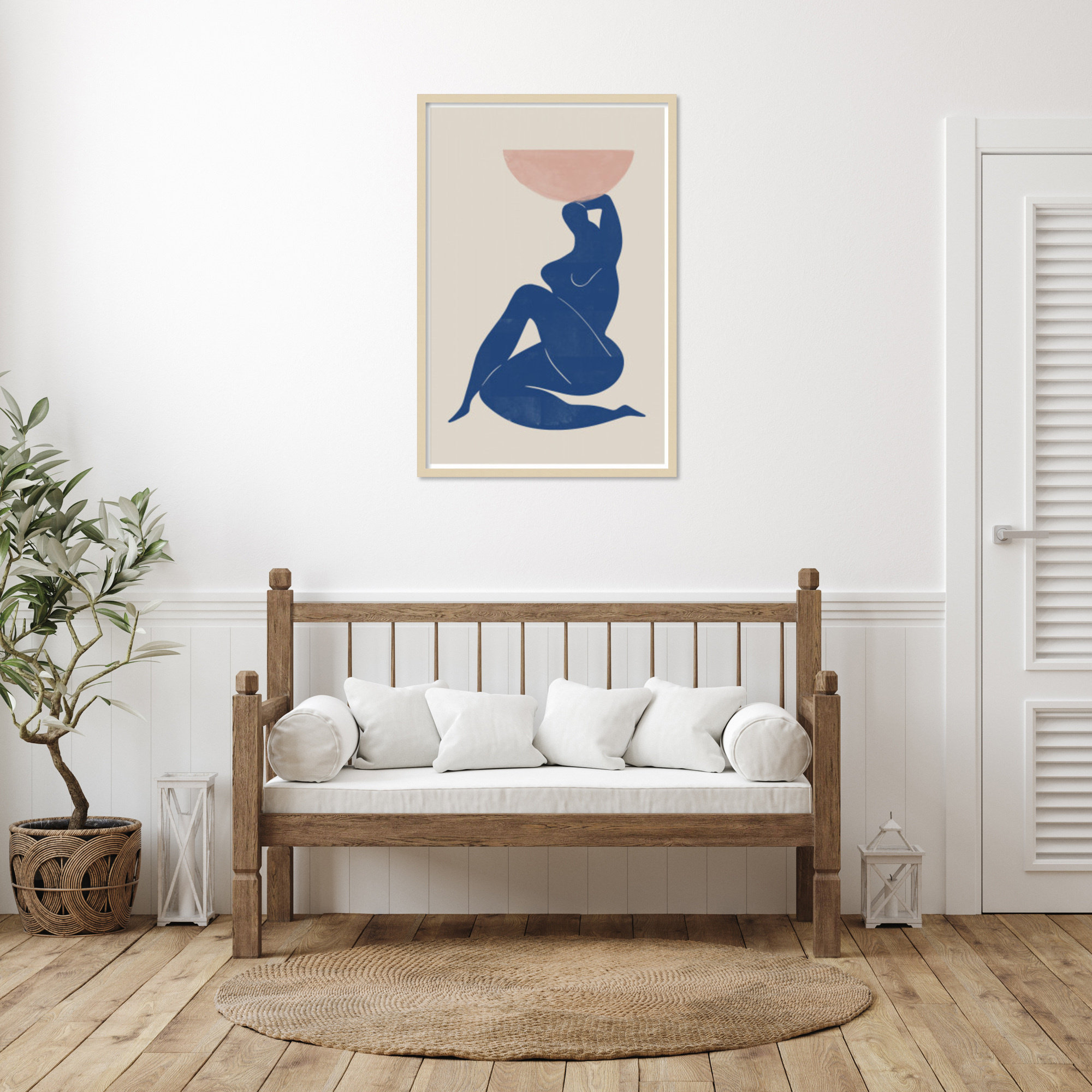 Vase and Woman by The MIUUS STUDIO Wood Framed Wall Art Print, 40" H x 27" W, Brown