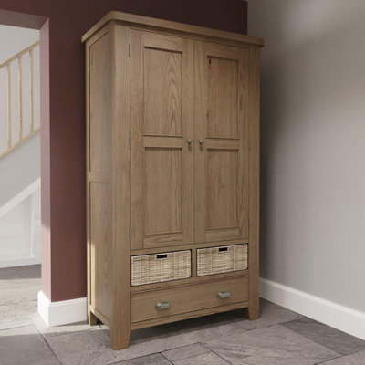 Gwenaelle Fully Assembled Solid Wood with Oak Veneer Large 2 Door Kitchen Larder Storage Unit