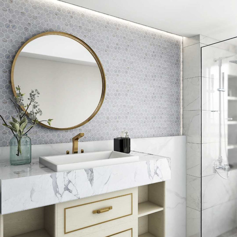 Recycled 13.88'' x 12.63'' Glass Mosaic Wall Tile, Gray