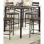 Table carrée 5 pièces à hauteur de comptoir avec 4 chaises hautes en métal à dossier en lattes brun antique et noir, esthétique industrielle moderne pour un look de pièce