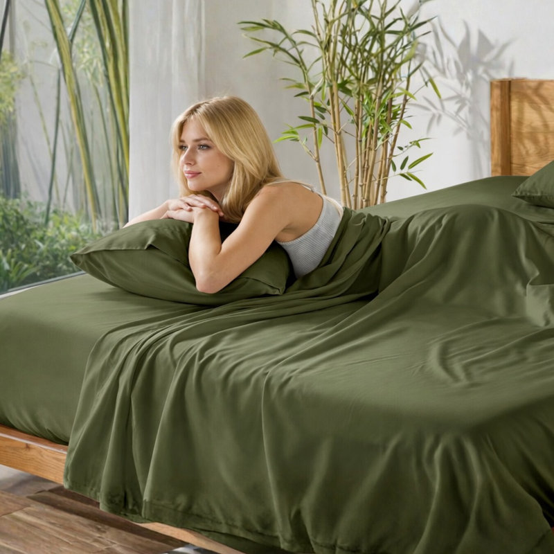   Ensemble de draps en bambou doux - ensemble de 4 pièces - infroissable - feuilles de refroidissement avec poches profondes