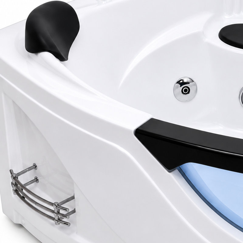 Baignoire à balnéo d'angle 2 places de 150 cm avec jets d'hydromassage et éclairage DEL