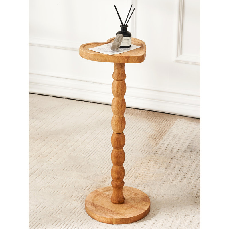 Table de bout en bois massif en forme de cœur, table à boissons sur piédestal, grand support pour plante, Bois brun foncé