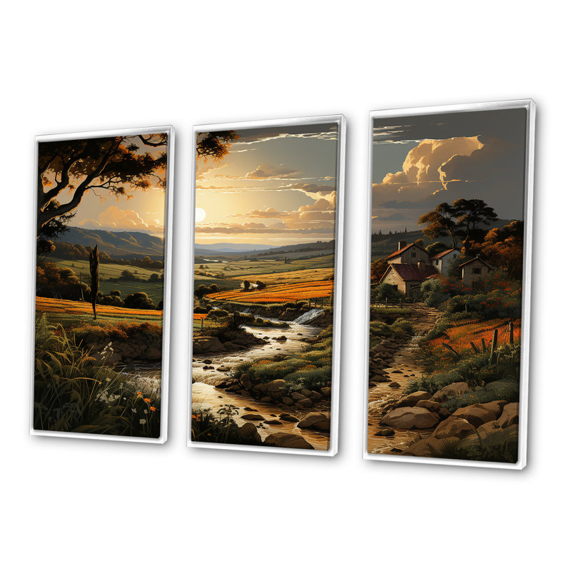 «Vineyard Charm Landscape V», ensemble d'art mural sur toile Vineyard, H 28 po x l 36 po x P 1 po, Cadre flottant blanc
