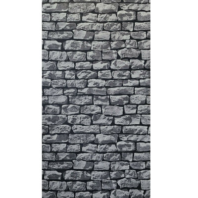 Charcoal gray black Modern Wallpaper Rolls 3D Textured Brick Stone