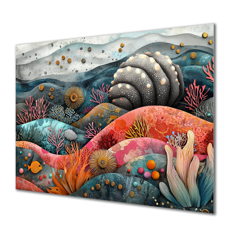 Aquarelle abstraite, oursin et corail, horizon, impression d'art en métal moderne, H 16 po x l 32 po