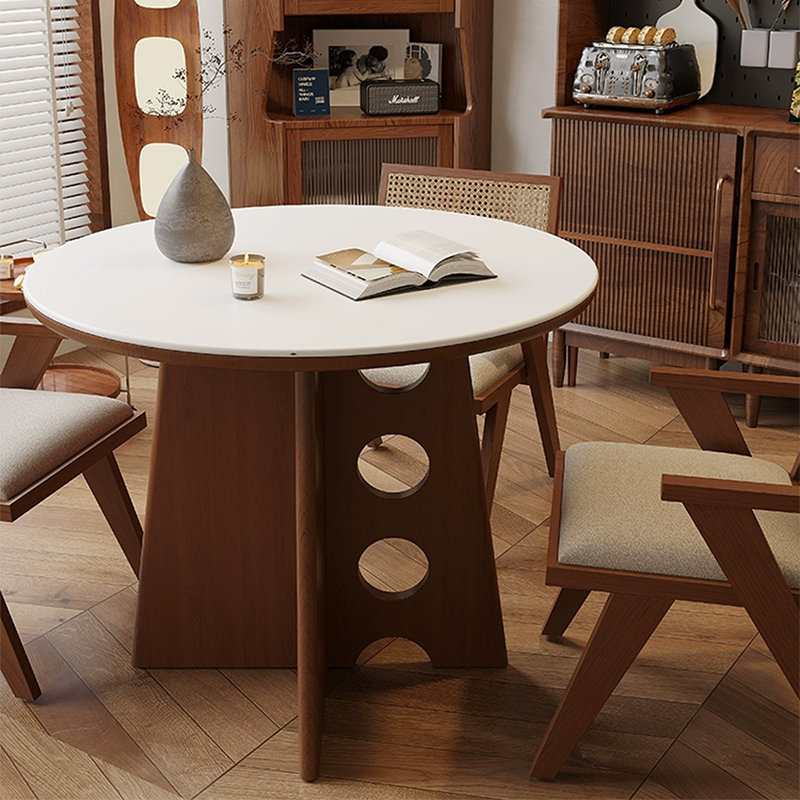 Table de salle à manger blanche et noyer, H 29,53 po x L 31,5 po x l 31,5 po