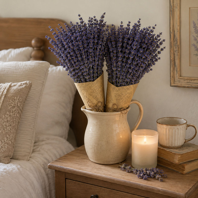 2 bouquets de fleurs de lavande séchées naturelles, 180 à 200 tiges pour la décoration intérieure