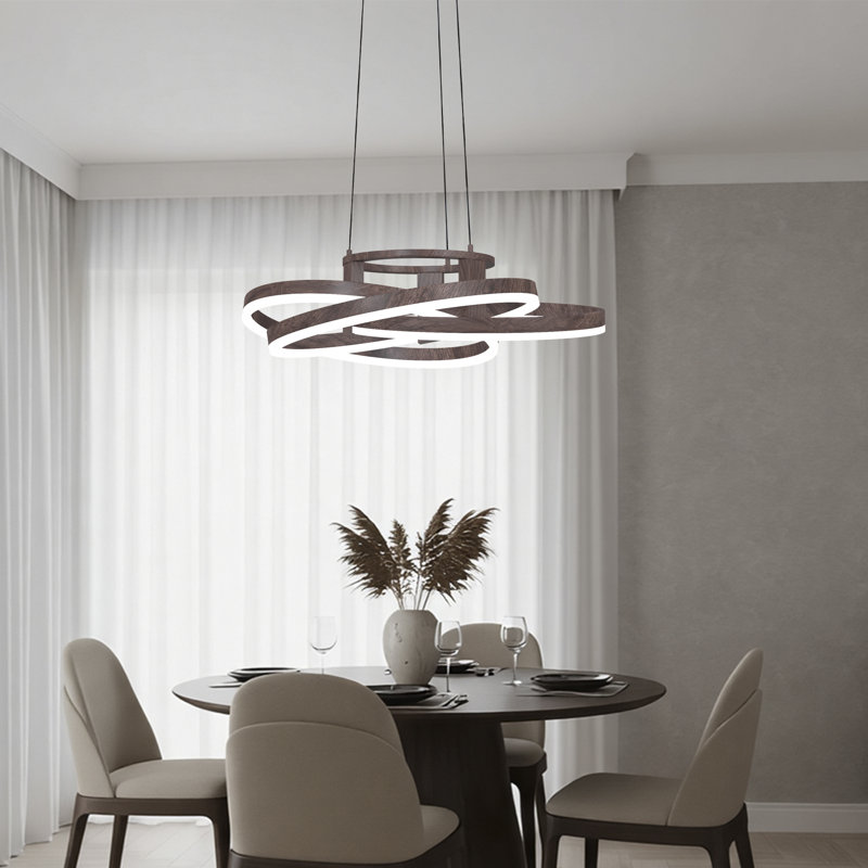 Alliber 1-Light Modern Square/Rectangle LED Chandelier with Aluminum Frame, Walnut, 7" H x 23.2" W x 23.2" D