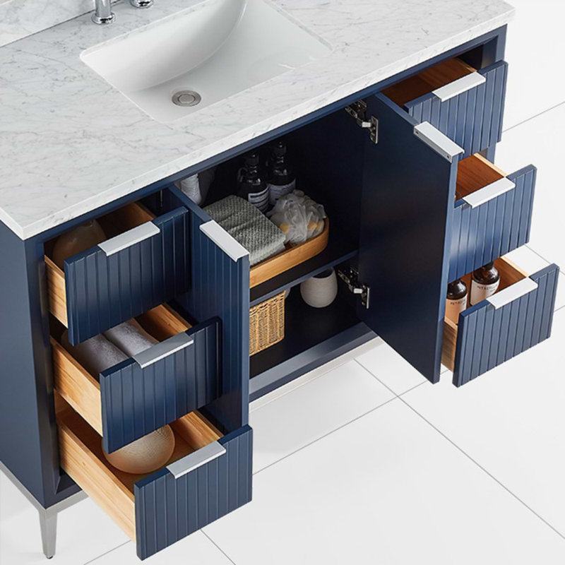 48" Freestanding Standard Single Bathroom Vanity with Top, Silver/Navy Blue