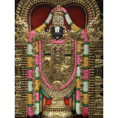Tirupati Balaji Embossed Tanjore Painting – 24K Gold Leaf, Framed South Indian Wall Art, 18"x14", Handmade Spiritual Décor