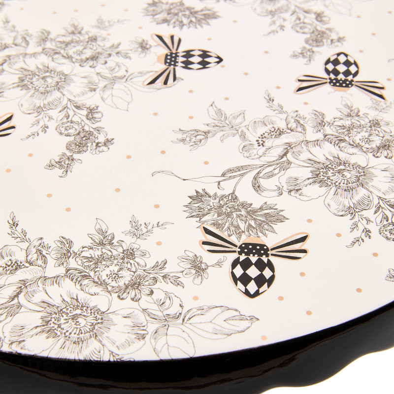 Bee Toile Pedestal Platter, White/Black/Gray