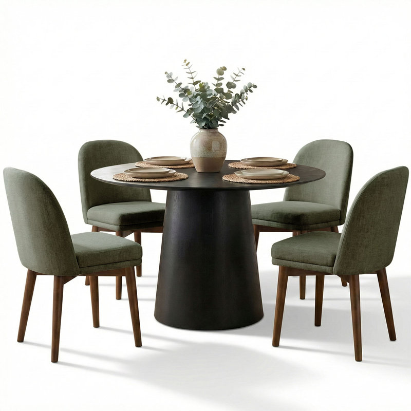 Ensemble de table de salle à manger 5 pièces pour 4, Mélange de lin vert