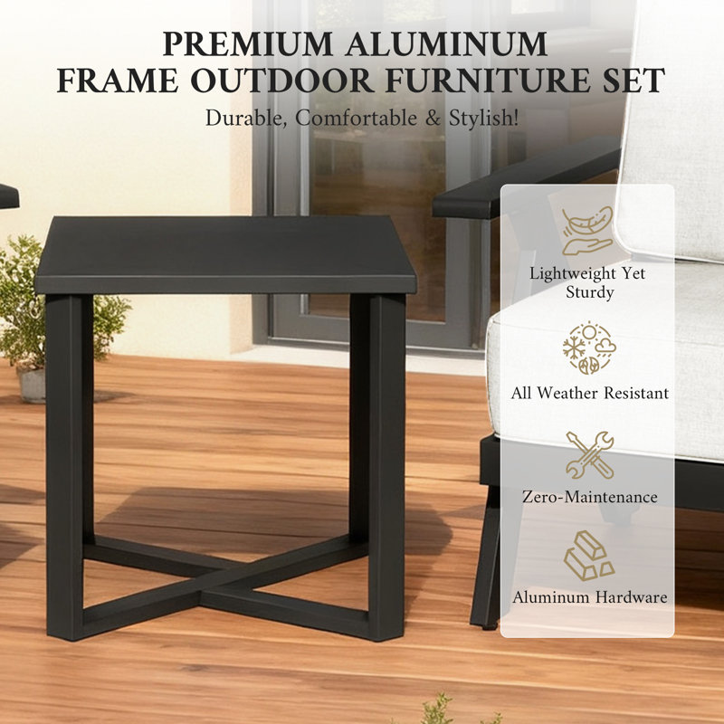 Ensemble de fauteuils d'extérieur en aluminium 3 pièces avec table de bout - beige, Beige