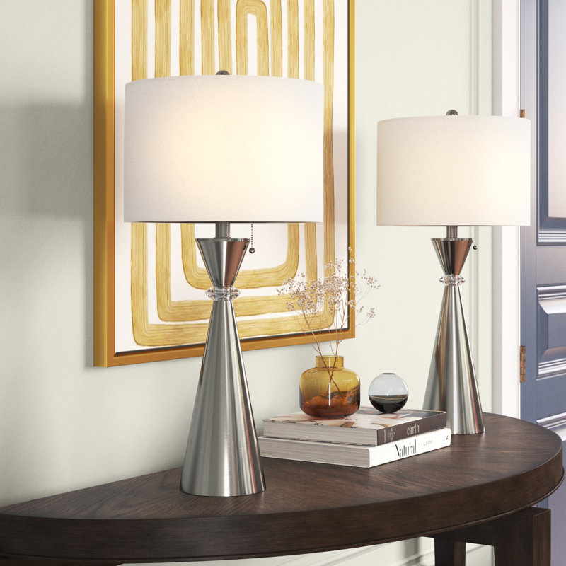 Warrnambool 28" Modern Glam Polished Gold Metal Table Lamp with USB Port for Bedroom Living Room, Polished Nickel