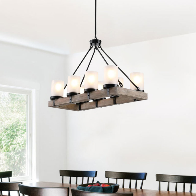 Luminaire suspendu linéaire à 8 lumières pour îlot de cuisine avec détails en bois Woodcliff