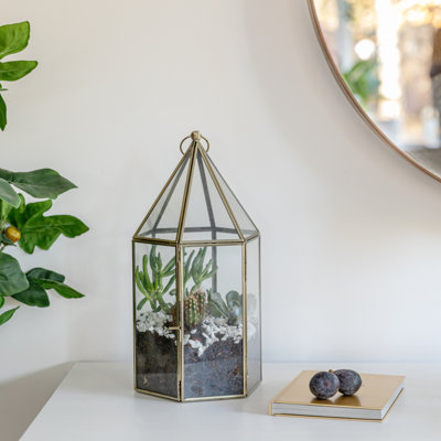 Glasshouse Terrarium Antique Brass H36cm W18cm