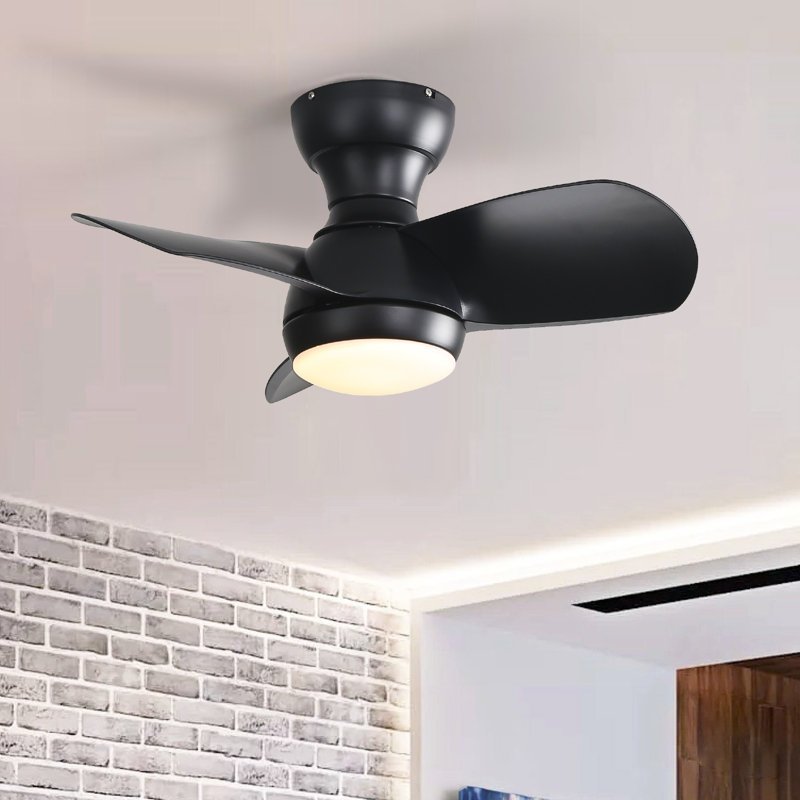 23" 3-blade Modern Flush Mount Ceiling Fan With Remote Control And Light Kit Included, Black