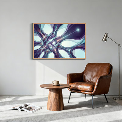 Toile abstraite mauve et bleu sarcelle avec rubans et étoiles brillantes