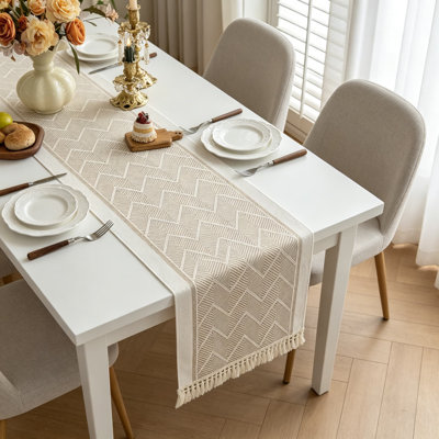 Table Runner With Tassel Fringe, Waterproof Polyester Tablecloth For Dining Table, Coffee Table, Party And Home Decor, 14X72 Inches