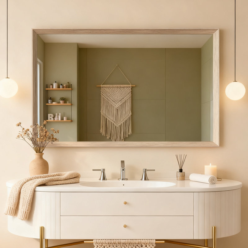 Miroir mural rectangulaire 30 po x 48 po avec cadre effet bois de chêne pour salle de bain, entrée