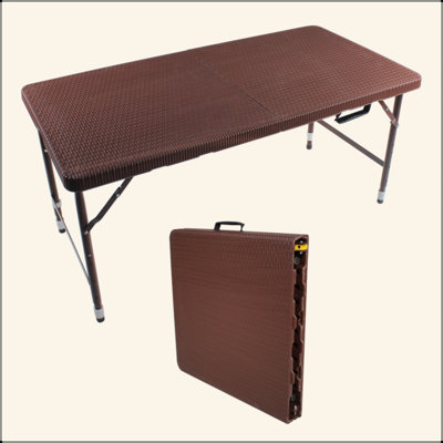 4Ft Rattan Folding Table For Indoor&Outdoor, Portable Foldable Table Rattan Plaited