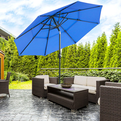 3 parasols d'extérieur avec couvercle bleu foncé, pour patio et jardin 9 pi 3 po - Manivelle inclinable, cour, terrasse
