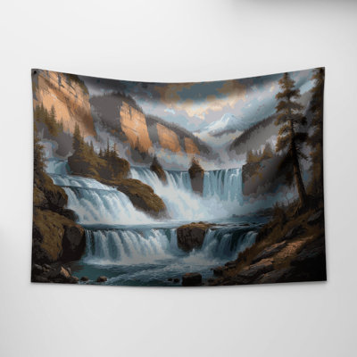 SciFi Mountain waterfall cascade Wall Tapestry