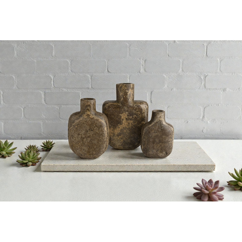 Travertine Vase Med, Beige, 10.5" H x 7" W x 4" D