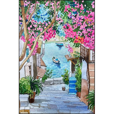 Washable Street Leading To Sea Patterned Area Rug
